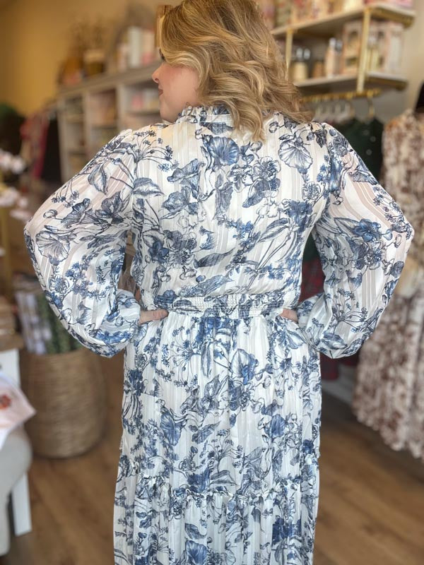 "No Winter Blues" Blue Floral Maxi Dress