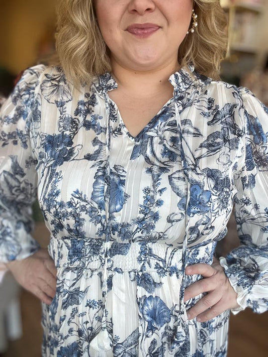 "No Winter Blues" Blue Floral Maxi Dress