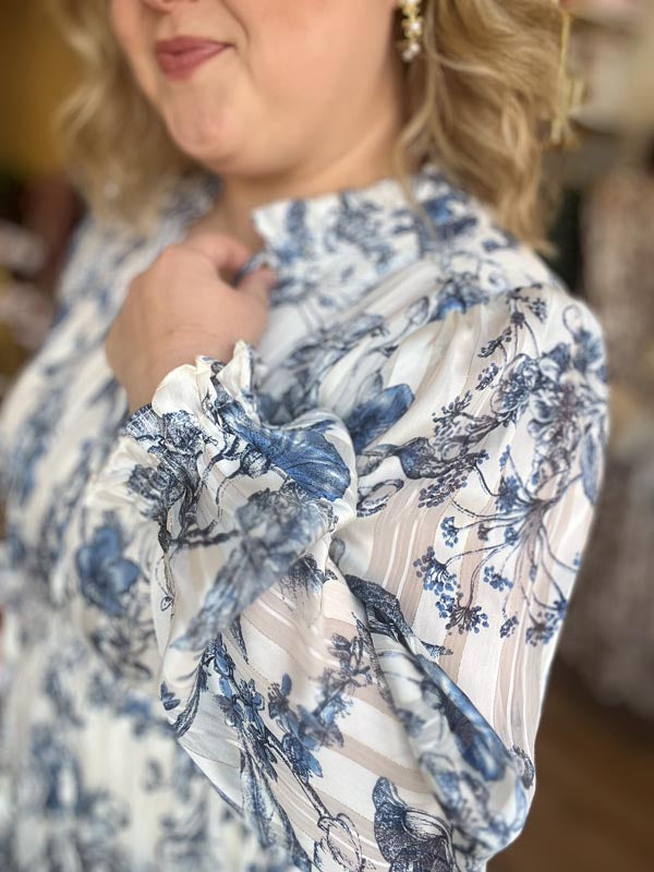 "No Winter Blues" Blue Floral Maxi Dress