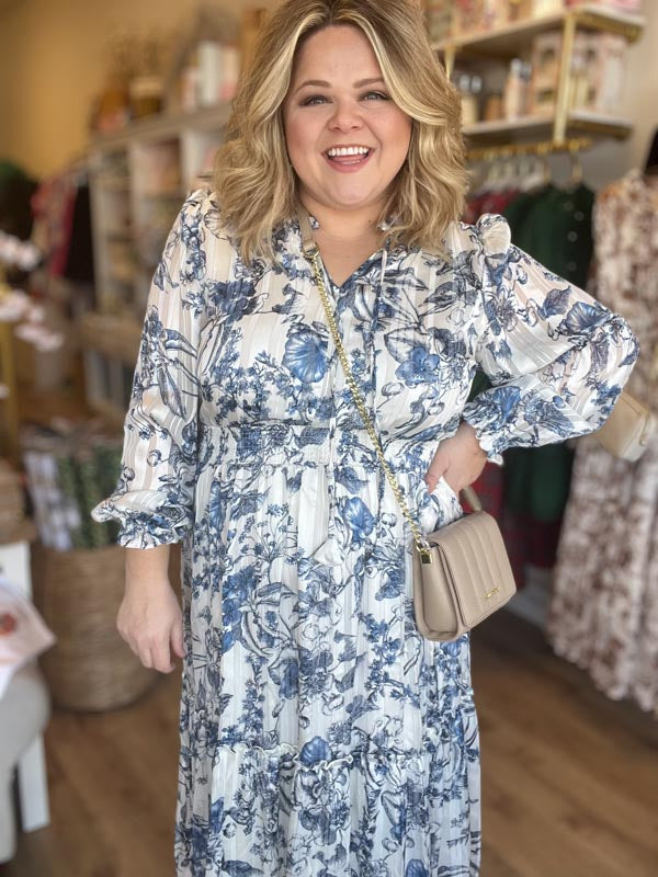 "No Winter Blues" Blue Floral Maxi Dress