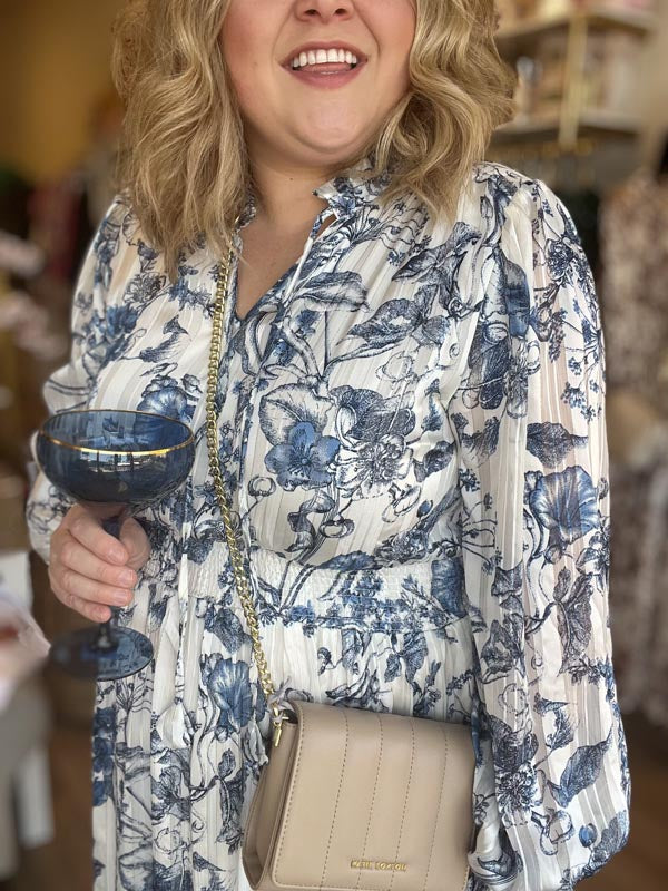"No Winter Blues" Blue Floral Maxi Dress