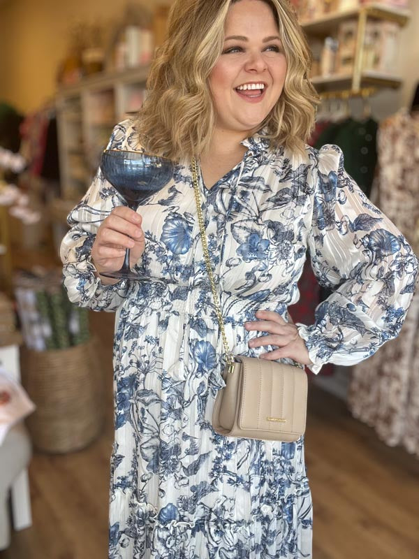 "No Winter Blues" Blue Floral Maxi Dress