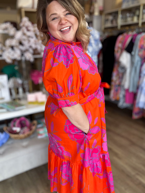 RESTOCKED! I've Got the Joy Plus-Size Orange & Pink Midi Dress