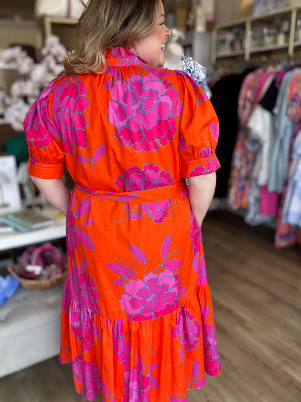 RESTOCKED! I've Got the Joy Plus-Size Orange & Pink Midi Dress