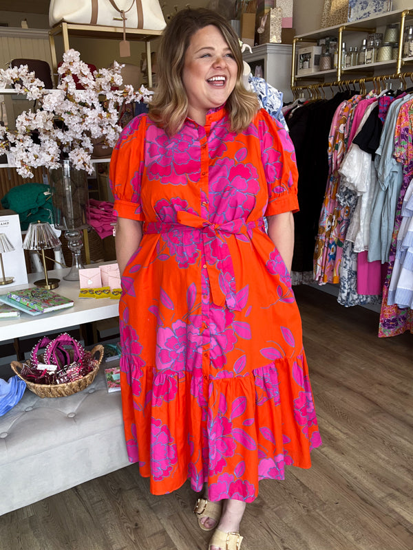 RESTOCKED! I've Got the Joy Plus-Size Orange & Pink Midi Dress