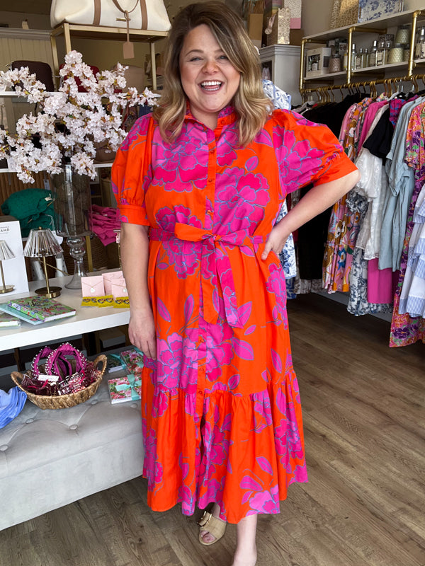 RESTOCKED! I've Got the Joy Plus-Size Orange & Pink Midi Dress – Katherine Parker Designs