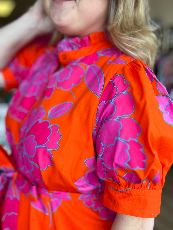RESTOCKED! I've Got the Joy Plus-Size Orange & Pink Midi Dress