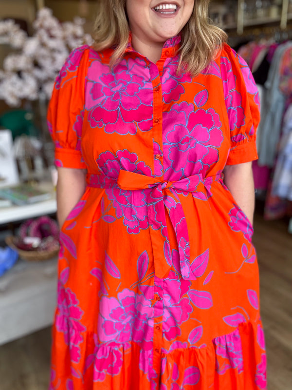 RESTOCKED! I've Got the Joy Plus-Size Orange & Pink Midi Dress