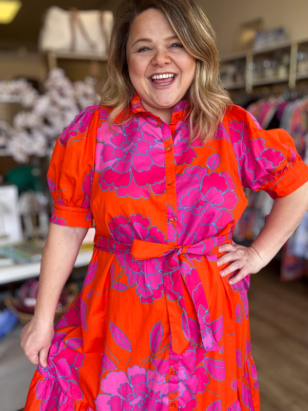 RESTOCKED! I've Got the Joy Plus-Size Orange & Pink Midi Dress