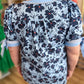 "Joyful Jacqueline" Curvy Two-Tone Floral Tie Sleeve Top