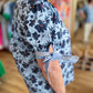 "Joyful Jacqueline" Curvy Two-Tone Floral Tie Sleeve Top