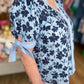 "Joyful Jacqueline" Curvy Two-Tone Floral Tie Sleeve Top