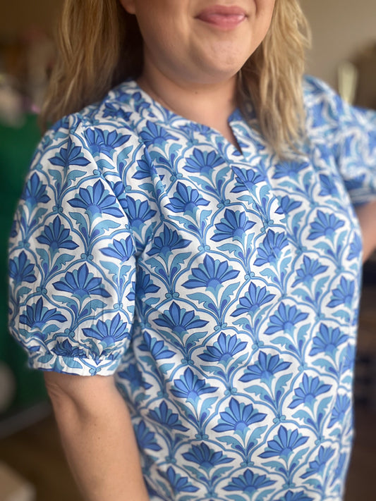 "Lady Liberty" Plus-Size Blue Geometric Top