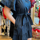 "Love the Wine Your With" Plus-Size Navy Ruffle Mini Dress