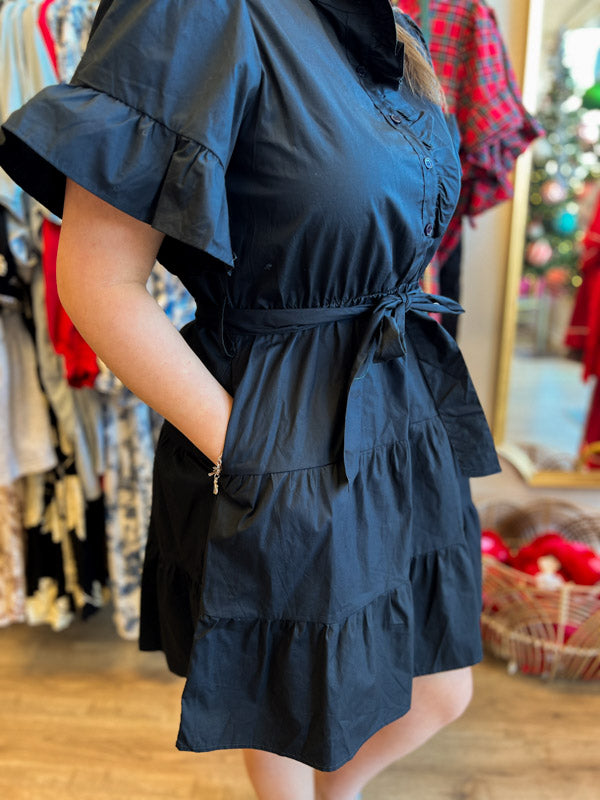 navy blue ruffle mini dress Navy Ruffled Mini Dress S