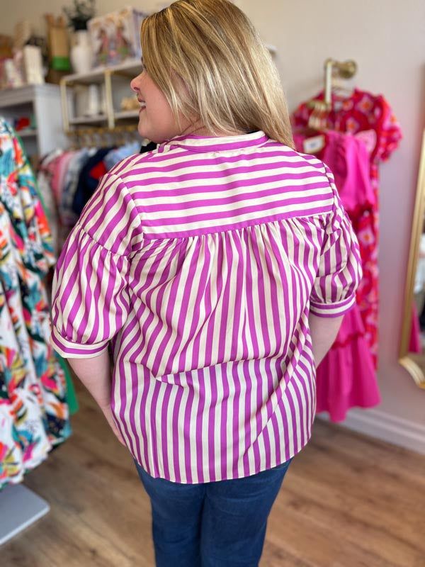 "Mauve + Mod" Striped V-Neck Top - FINAL SALE