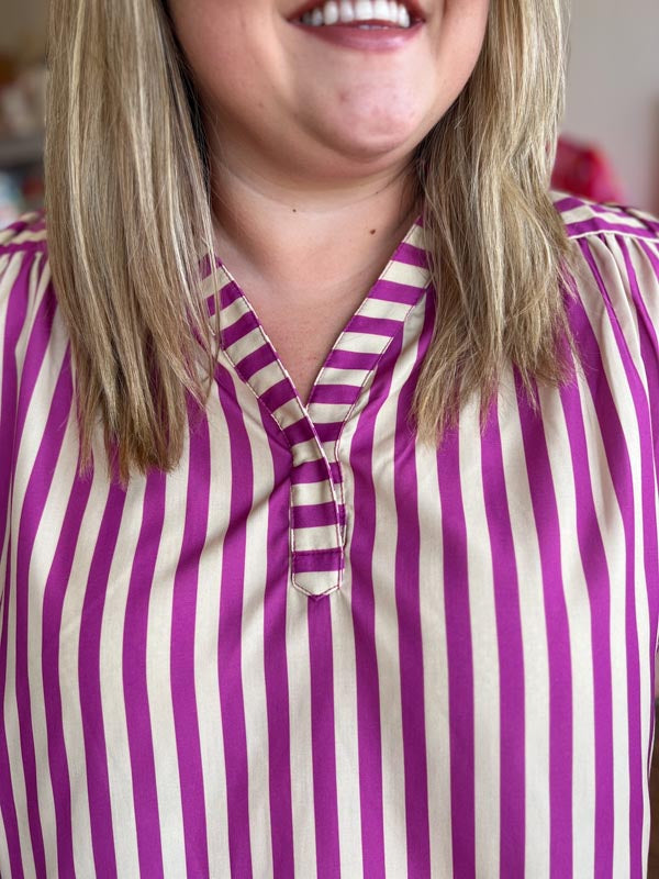 "Mauve + Mod" Striped V-Neck Top - FINAL SALE