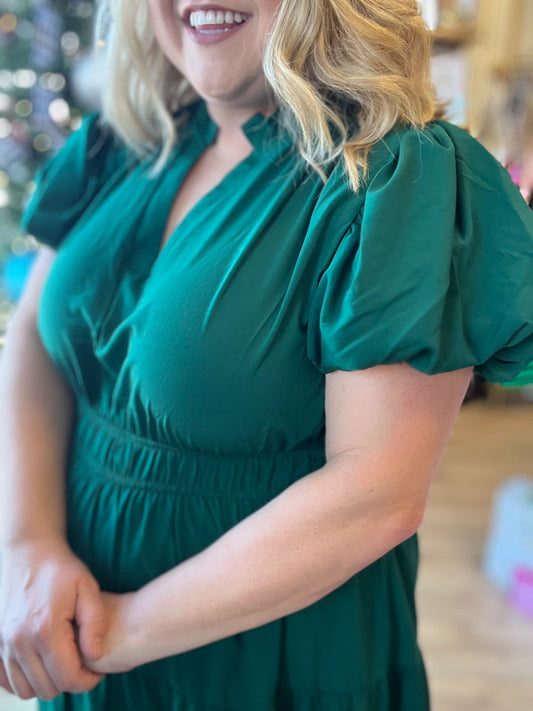 "Meet Me at Midnight" Curvy Jade Green Tiered Maxi Dress