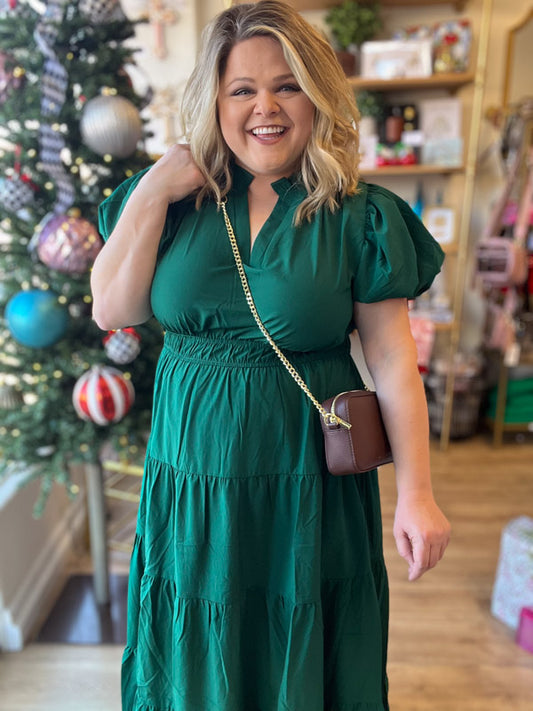 "Meet Me at Midnight" Curvy Jade Green Tiered Maxi Dress
