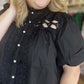 "Girls with Pearls" Curvy Black Lace Blouse