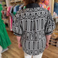 "Mod Marsha" Curvy Black Geometric Top