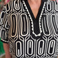 "Mod Marsha" Curvy Black Geometric Top