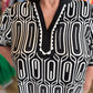 "Mod Marsha" Curvy Black Geometric Top