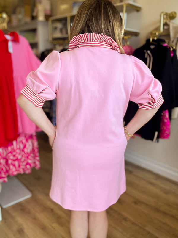 "Pinky Up" Curvy Pink Stripe Collared Dress