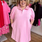 "Pinky Up" Curvy Pink Stripe Collared Dress