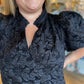 "Pop, Fizz, Clink" Black Jacquard Blouse