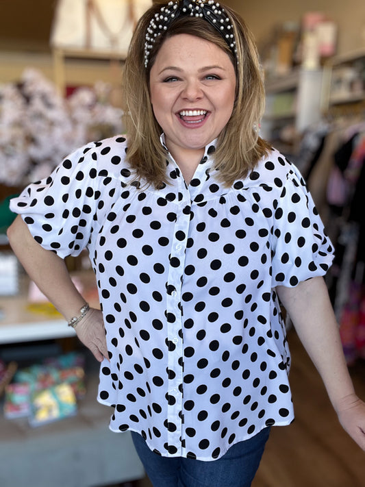 "Poppies & Pearls" Plus-Size Polka Dot Top
