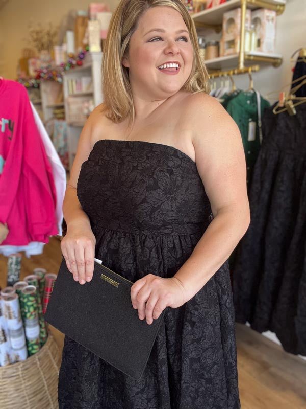 "Pour Me Some Eggnog" Plus-Size Black Jacquard Midi Dress