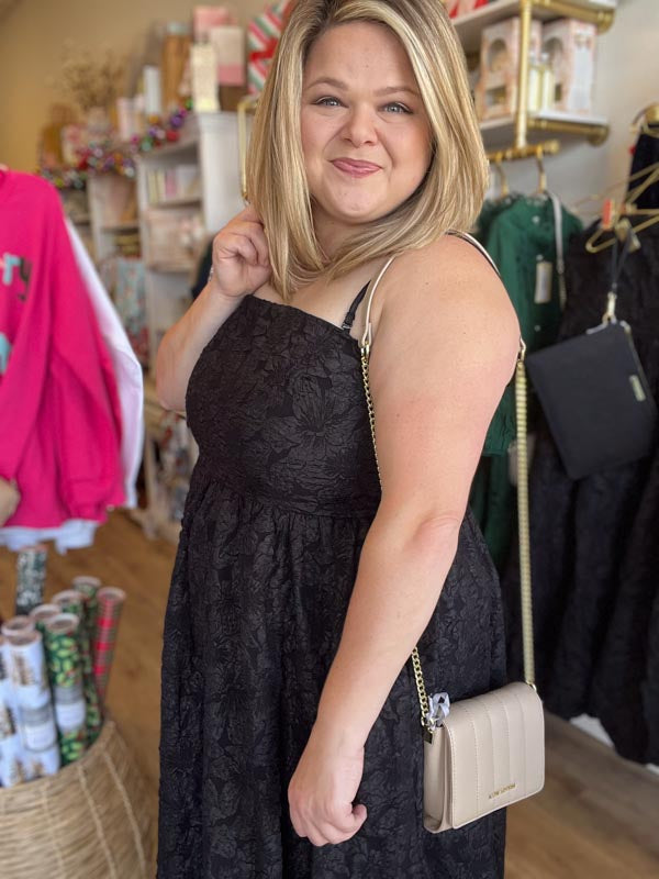 "Pour Me Some Eggnog" Plus-Size Black Jacquard Midi Dress