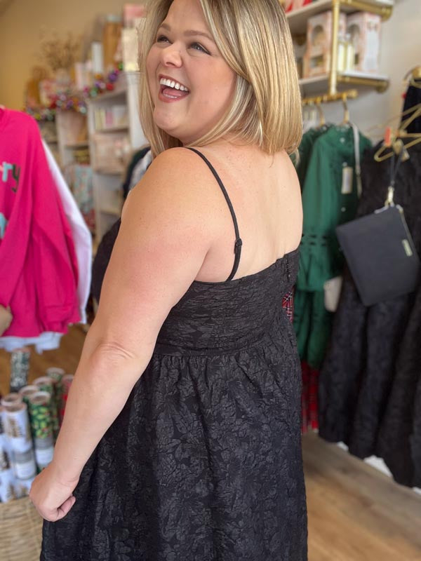 "Pour Me Some Eggnog" Plus-Size Black Jacquard Midi Dress