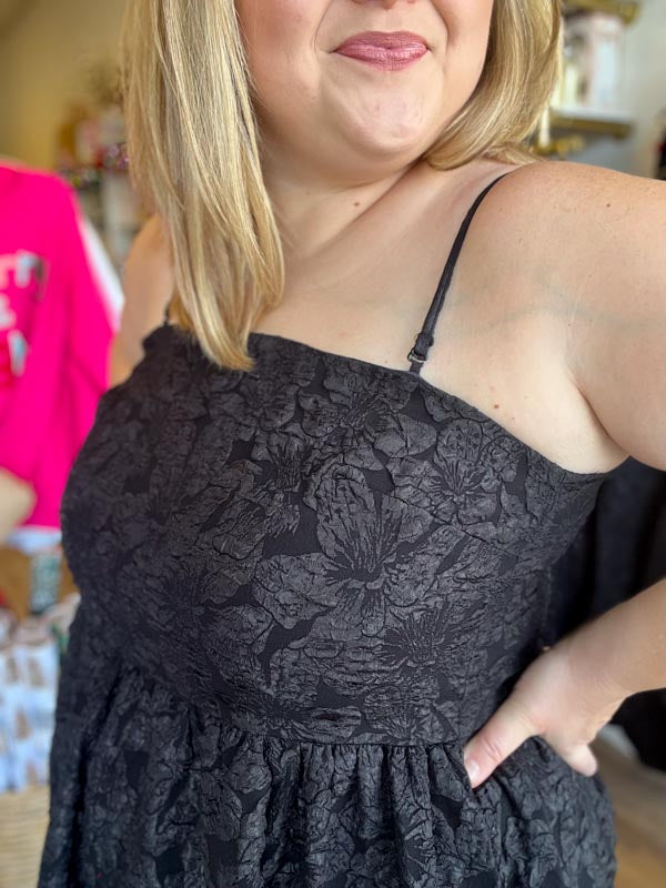 "Pour Me Some Eggnog" Plus-Size Black Jacquard Midi Dress