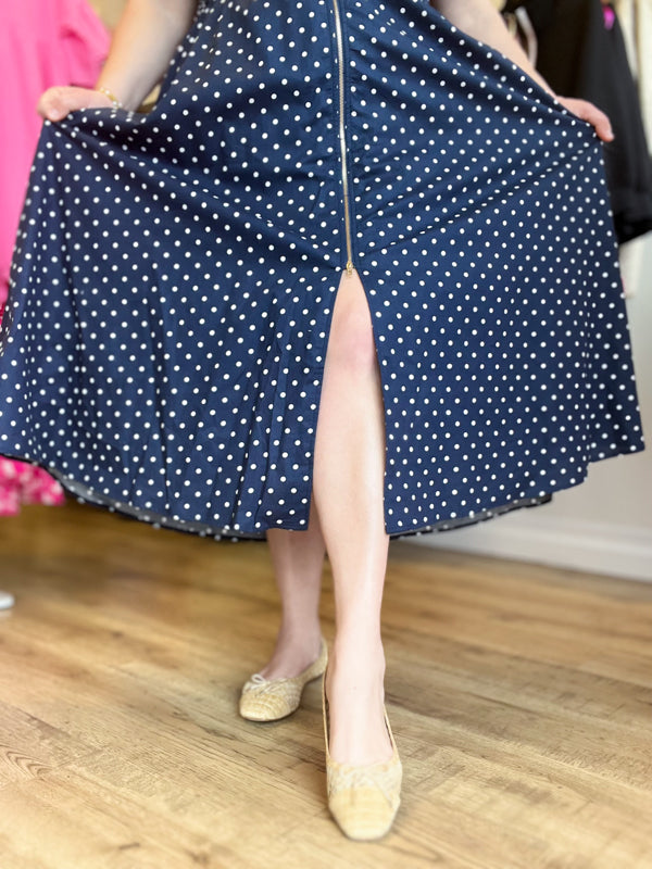 "Pretty, Pretty Woman" Curvy Navy Polka Dot Dress