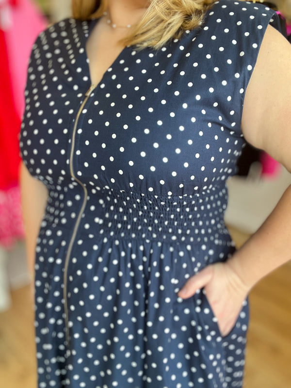 "Pretty, Pretty Woman" Curvy Navy Polka Dot Dress