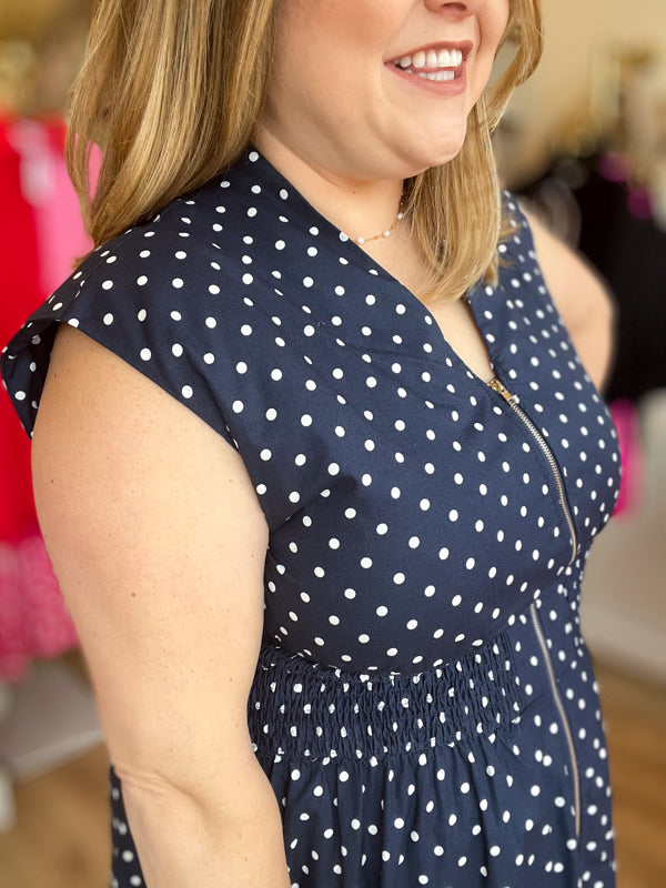 "Pretty, Pretty Woman" Curvy Navy Polka Dot Dress
