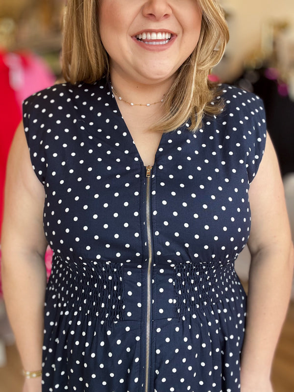 "Pretty, Pretty Woman" Curvy Navy Polka Dot Dress