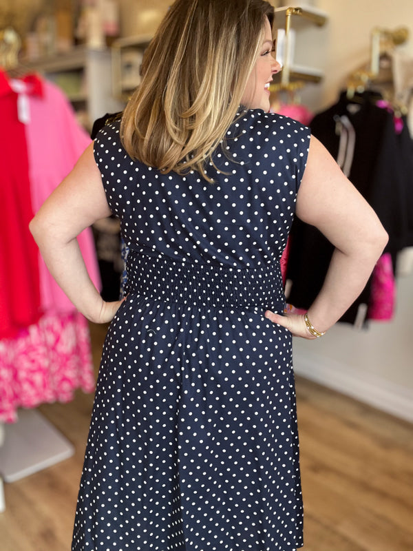 "Pretty, Pretty Woman" Curvy Navy Polka Dot Dress