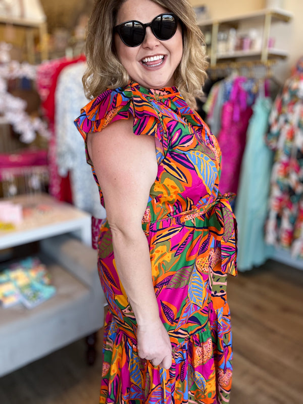 RESTOCKED! "Santorini Sunsets" Plus-Size Tropical Midi Dress