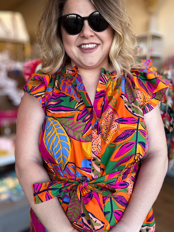 RESTOCKED! "Santorini Sunsets" Plus-Size Tropical Midi Dress
