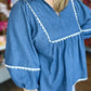 "Scallops & Shells" Denim Scallop 3/4 Sleeve Top