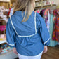 "Scallops & Shells" Denim Scallop 3/4 Sleeve Top