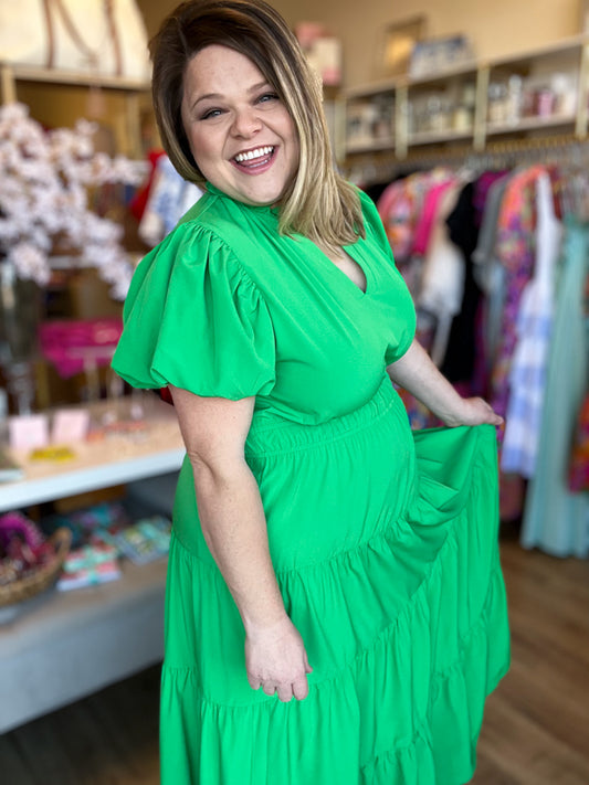 "Secret Garden" Curvy Green Maxi Dress