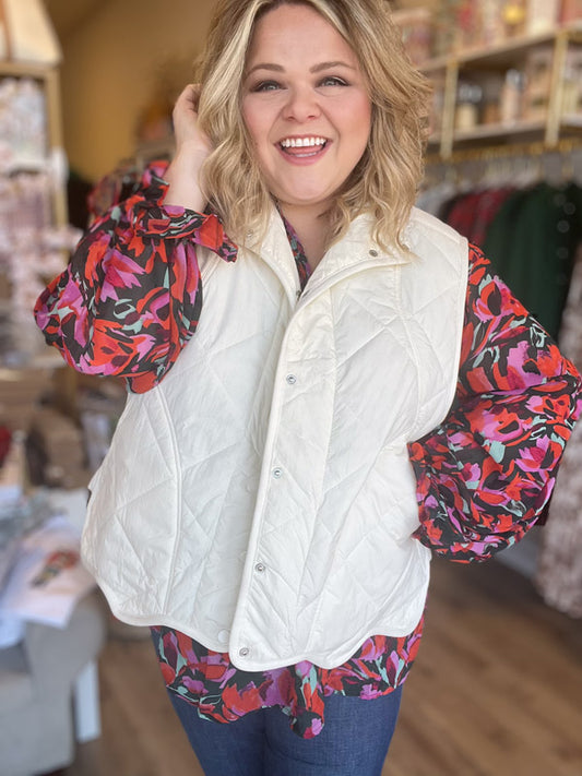 "Snow Bunny" Curvy Quilted Cream Scalloped Vest - FINAL SALE