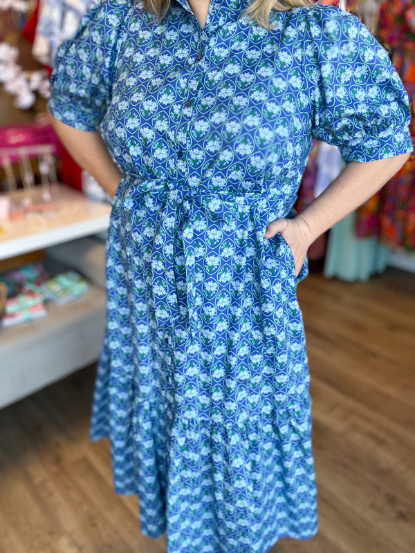 "Spring Meadows" Plus-Size Blue Floral Midi Dress