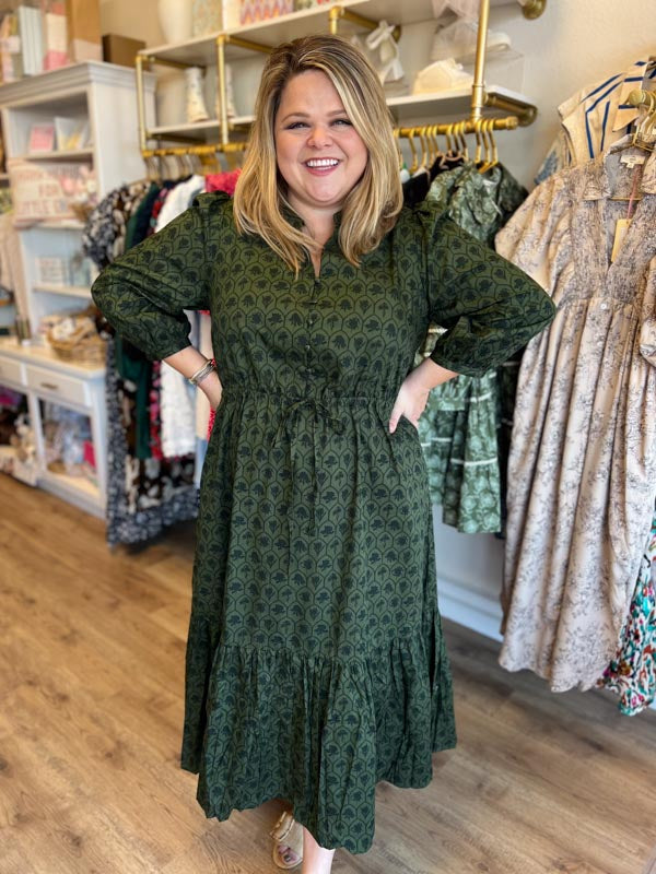RESTOCKED! "Sugarplums & Winterberries" Plus-Size Olive Green Maxi