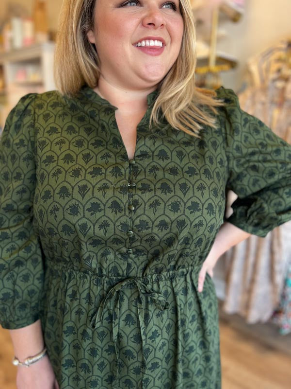 RESTOCKED! "Sugarplums & Winterberries" Plus-Size Olive Green Maxi