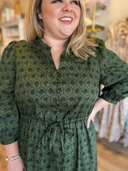 RESTOCKED! "Sugarplums & Winterberries" Plus-Size Olive Green Maxi